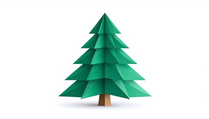 Obraz premium Modern folded paper Christmas tree, minimalist holiday card on blue background.