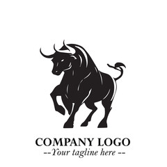 Bull Logo Symbol Black on White Background in Bold Powerful Minimalist Vector Design for Branding