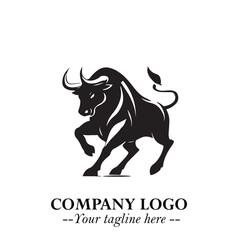 Bull Logo Symbol Black on White Background in Bold Powerful Minimalist Vector Design for Branding