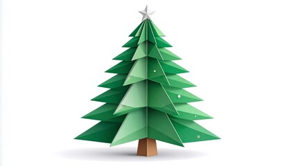 Obraz premium Minimal festive greeting card featuring origami Christmas tree, blue background.