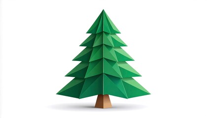 Obraz premium Origami paper Christmas card with folded tree design, minimalist style on blue.
