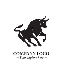 Bull Logo Symbol Black on White Background in Bold Powerful Minimalist Vector Design for Branding