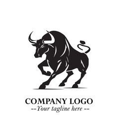 Bull Logo Symbol Black on White Background in Bold Powerful Minimalist Vector Design for Branding