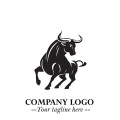 Bull Logo Symbol Black on White Background in Bold Powerful Minimalist Vector Design for Branding