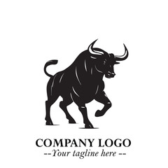 Bull Logo Symbol Black on White Background in Bold Powerful Minimalist Vector Design for Branding
