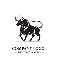 Bull Logo Symbol Black on White Background in Bold Powerful Minimalist Vector Design for Branding
