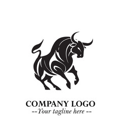 Bull Logo Symbol Black on White Background in Bold Powerful Minimalist Vector Design for Branding