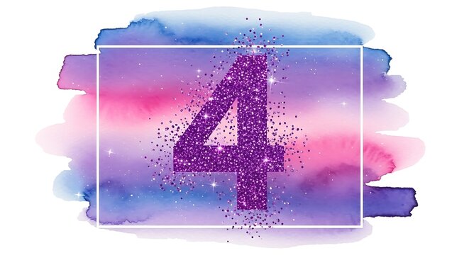 Sparkling Number Four on Watercolor Background for Celebrations. - Powered by Adobe