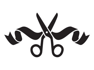 Ribbon and scissors vector icon, creative crafting and event celebration silhouette illustration