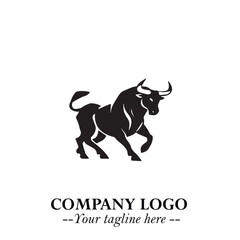 Bull Logo Symbol Black on White Background in Bold Powerful Minimalist Vector Design for Branding