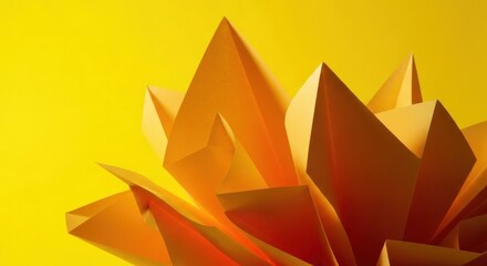 Obraz premium Abstract folded orange paper structure against a vivid yellow background