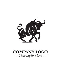Bull Logo Symbol Black on White Background in Bold Powerful Minimalist Vector Design for Branding