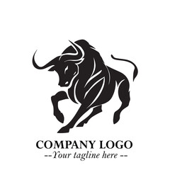Bull Logo Symbol Black on White Background in Bold Powerful Minimalist Vector Design for Branding