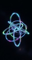 A vibrant and intricate neon light sculpture against a dark background, showcasing a complex and mesmerizing abstract design with glowing colors