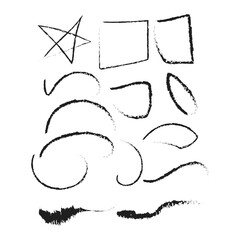 Brushstroke Doodle Symbols – Abstract Ink Shapes and Gestures on White Background
