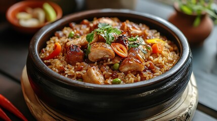 Delicious traditional cuisines clay pot rice with cured