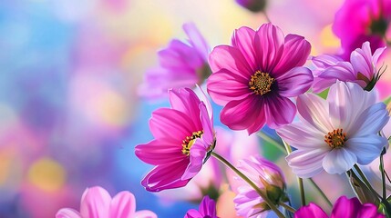 Fototapeta premium Pink and white cosmos flowers bloom