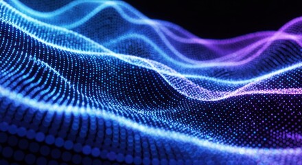 Abstract wave of blue and purple particles, digital art, flowing and dynamic