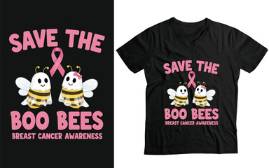 Save The Boo Bees" Breast Cancer Awareness T-Shirt | Funny Ghost Bee Pink Ribbon Tee