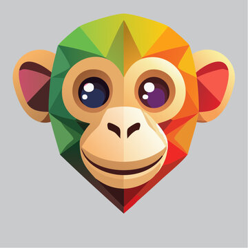 Cute Geometric Monkey Face Vector Icon | Polygonal Animal Illustration | Colorful Modern Monkey Logo Design