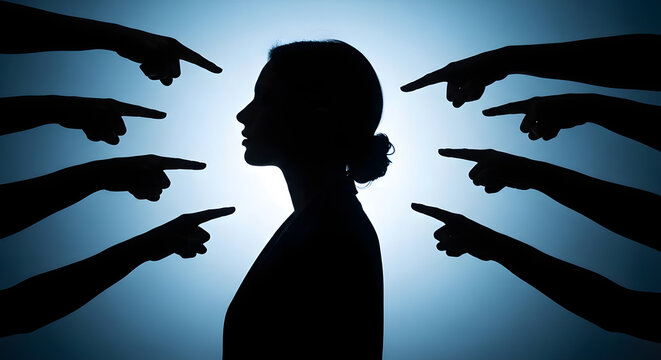 Mental health stigma represented by silhouettes pointing fingers - Powered by Adobe