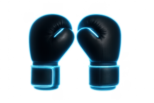 Black boxing gloves with glowing blue neon outline