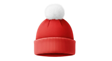 Isolated red knitted winter hat with pompom on top, stylish fashion accessory for cold weather