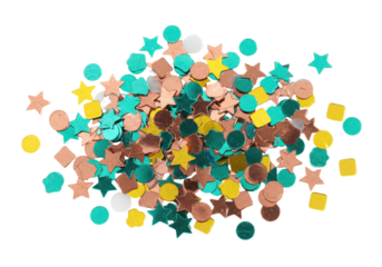 Isolated celebratory pile of colorful festive party confetti sparkles for holiday decor