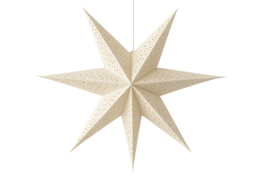 3D white Christmas star on a transparent background. Festive decoration. Home decor.
