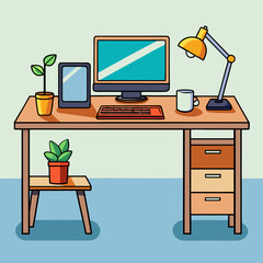 vector illustration of office desk