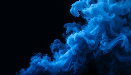 Abstract swirling blue smoke or ink cloud against a dark background