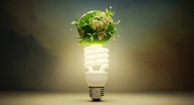 Green Planet Growing On Top Of A Light Bulb