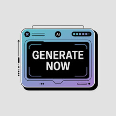 Futuristic AI Generation Interface Graphic with Abstract Design, Displaying Generate Now Text and Digital Element on Isolated Background