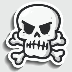 Angry Skull and Crossbones Sticker. Cartoon Danger Sign Vector Illustration.