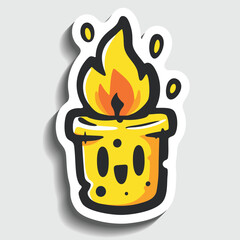 Halloween Pumpkin Candle Sticker. Spooky Jack-o'-lantern Light Cartoon Vector Illustration.