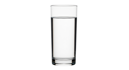 Isolated clear glass of fresh water drink for hydration on plain backdrop, studio shot
