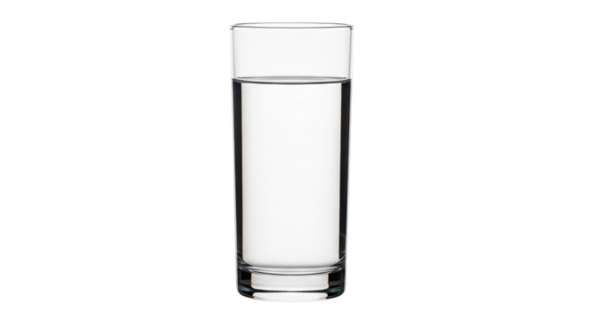 Isolated clear glass of fresh water drink for hydration on plain backdrop, studio shot