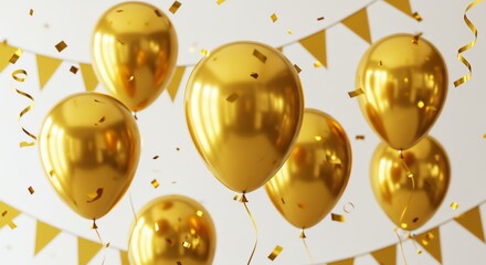 Gold balloons and confetti celebration