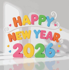  Happy new year,2026,fireworks,Happy new year 2026 banner, for children party