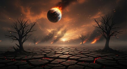 Apocalyptic Earth End Of The World Burning Planet Meteor Strike Cataclysmic Event