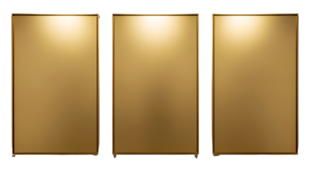 Isolated blank golden advertising banners or presentation screen panels with lighting