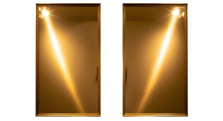 Two Rectangular Golden Display Niches with Downward Spotlights isolated PNG with Transparent Background