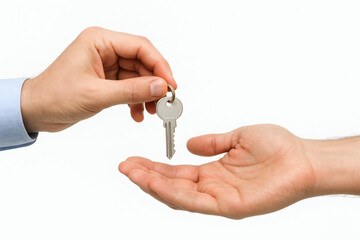 Entregando a chave do im&oacute;vel simbolizando compra, venda ou aluguel. 