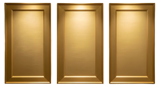 Luxury triple gold display panels with spotlight isolated on white background