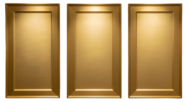 Luxury triple gold display panels with spotlight isolated on white background