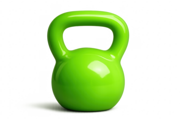 Green kettlebell for fitness and gym workout on transparent background