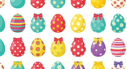 A cheerful collection of vibrantly decorated Easter eggs in various patterns and colors for a festive spring celebration.