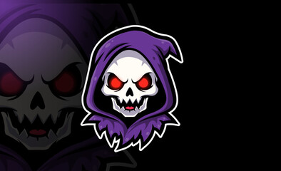 Hooded Skull Gamer Sticker – Dark Esports Emblem" mascot logo