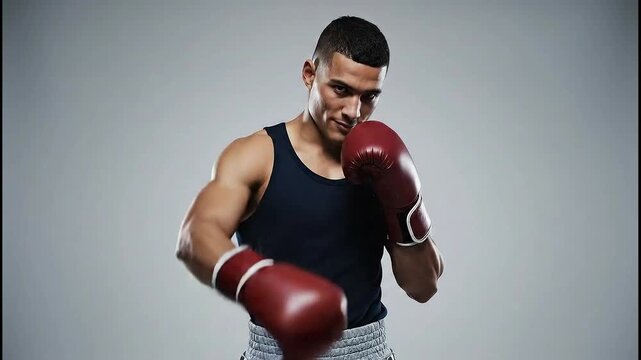 Boxer in Action - Intense Training and Powerful Punches.