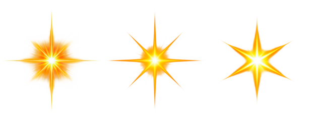 Golden starburst set with radiant glow and diverse burst patterns on transparent background
